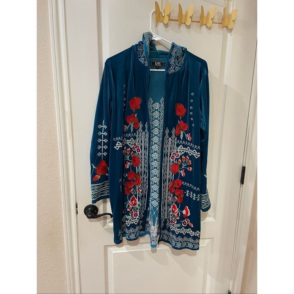 L&B Lucky & Blessed embroidered velvet cardigan size small